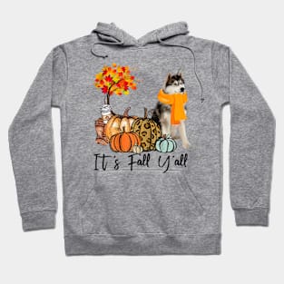 It's Fall Y'all Siberian Husky Dog Pumpkin Falling Hoodie